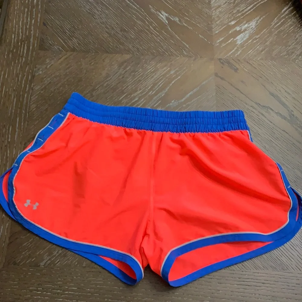 Under Armor heat gear neon pink orange & blue athletic running shorts Size S